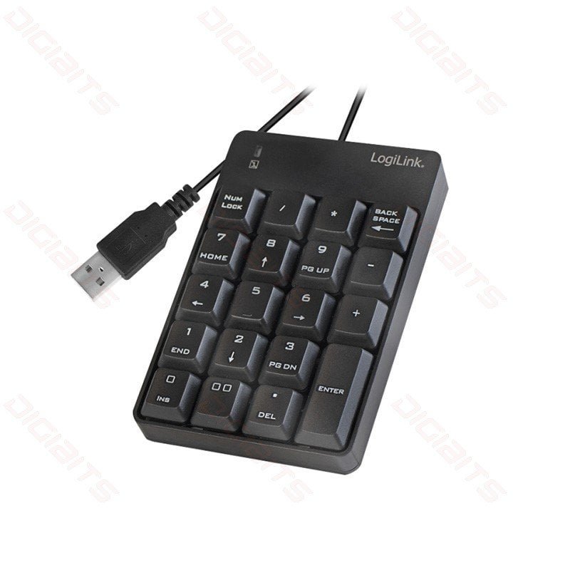 LogiLink ID0184 USB Numeric Keypad 19 Keys with Red LED Activity Indicator 160 cm Cable Windows and Mac OS Black