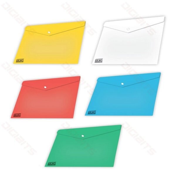 SKAG clear blue envelope A5 with button