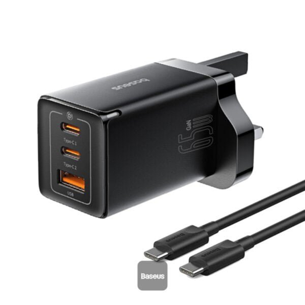 Baseus Wall Charger 65W 2xUSB-C/1xUSB-A + 100W USB-C cable