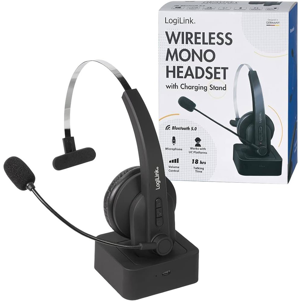 LogiLink Wireless mono headset with charging stand – BT0059